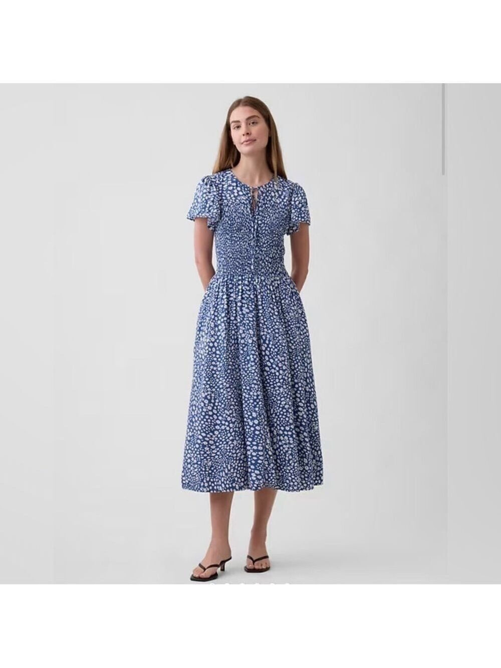 Gap Smocked Flutter-Sleeve Ditsy Floral Print Midi Dress NWOT XS Wedding Guest